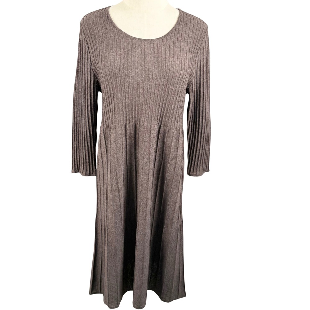 Eileen Fisher S Italian Merino Washable Wool Ribbed Dress Lagenlook Quiet Luxury